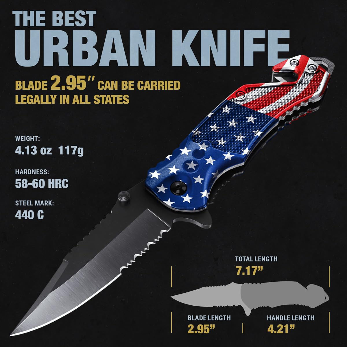 GOOD WORKER Pocket Knife American Flag - Small Legal Knives fo EDC - Patriotic American Gifts - US Flag Tactical Folding Knives for Men Boys Teenage - Nice Hand Folding Knife United States 6680 F