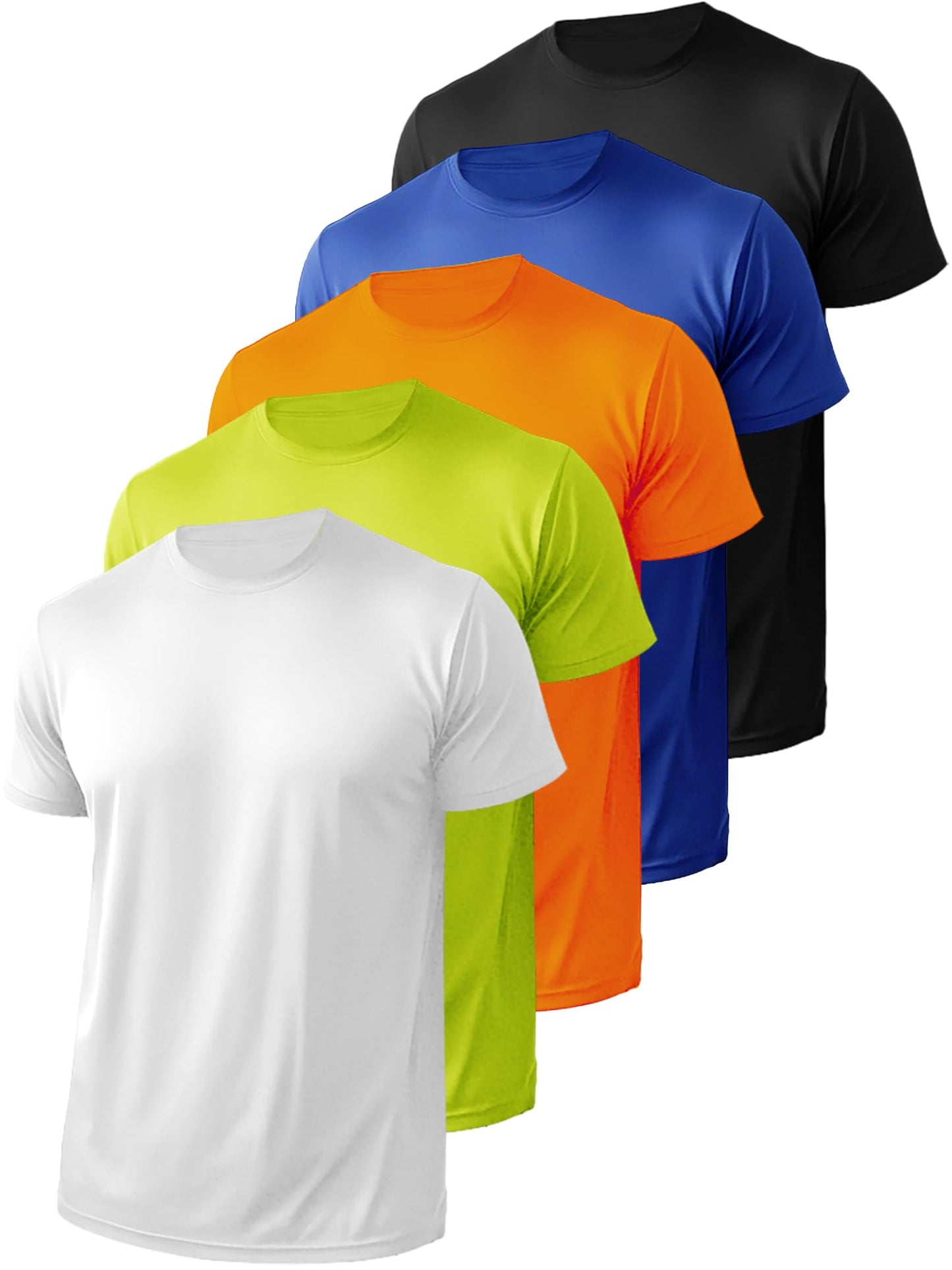5 Pack Men’s Athletic Active Quick Dry Crew Neck T Shirts Running Gym Workout Short Sleeve Tee Tops