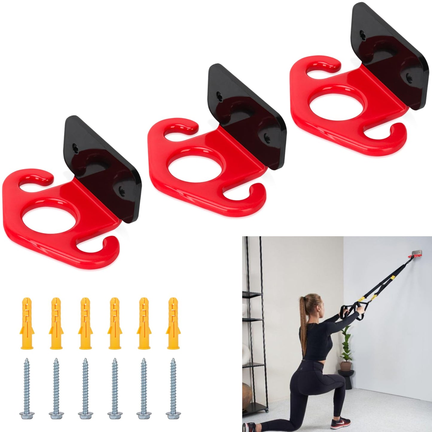 3 Pcs Durable Resistance Band Wall Anchors - Space-Saving Workout Wall Mount Anchor for Home Gym Workouts, Physical Therapy, and Strength Training