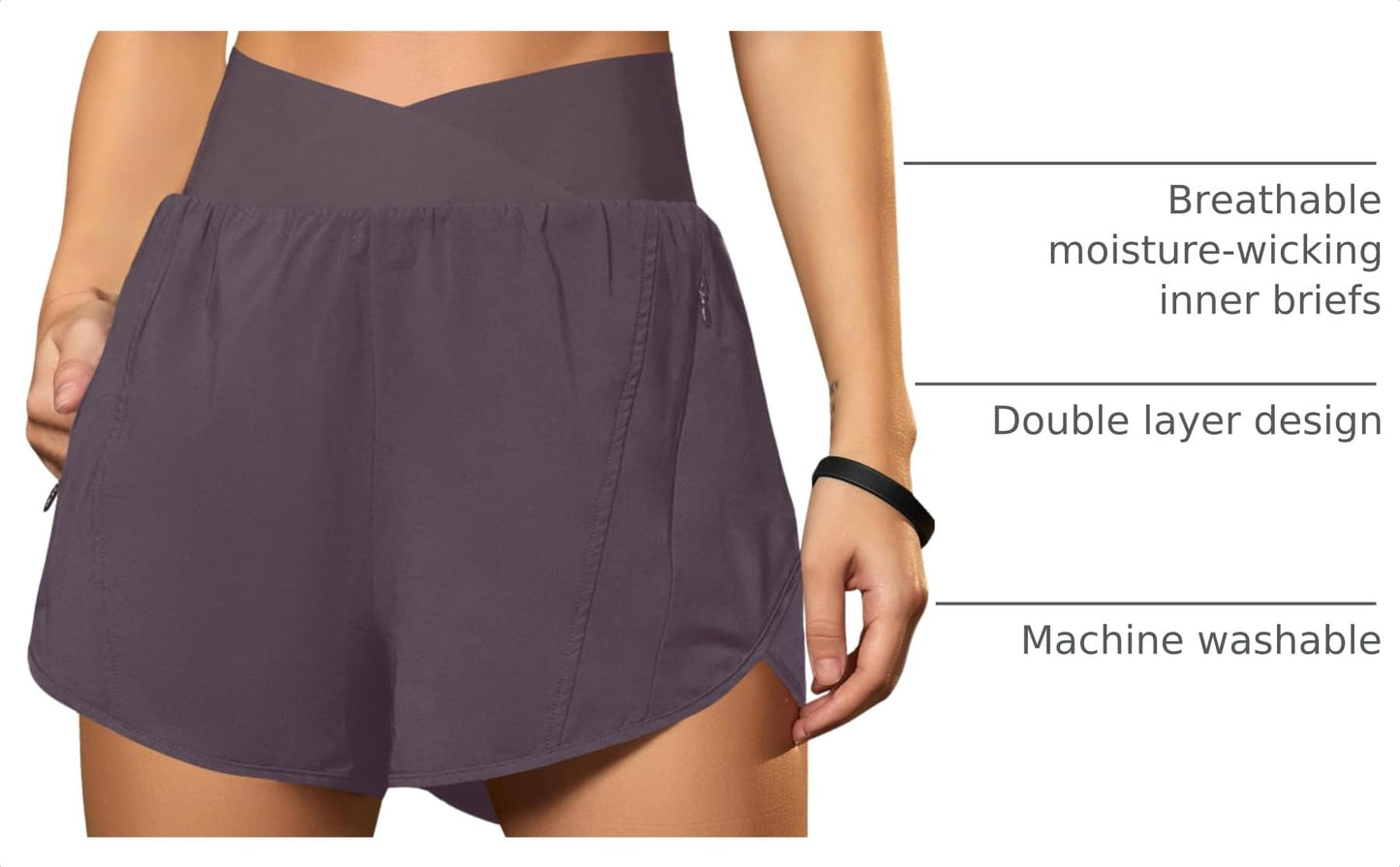 Blooming Jelly Women's Workout Shorts Athletic Running Cross V Cut Waist Work Out Preppy Shorts with Zipper Pockets (Coffee,X-Large)