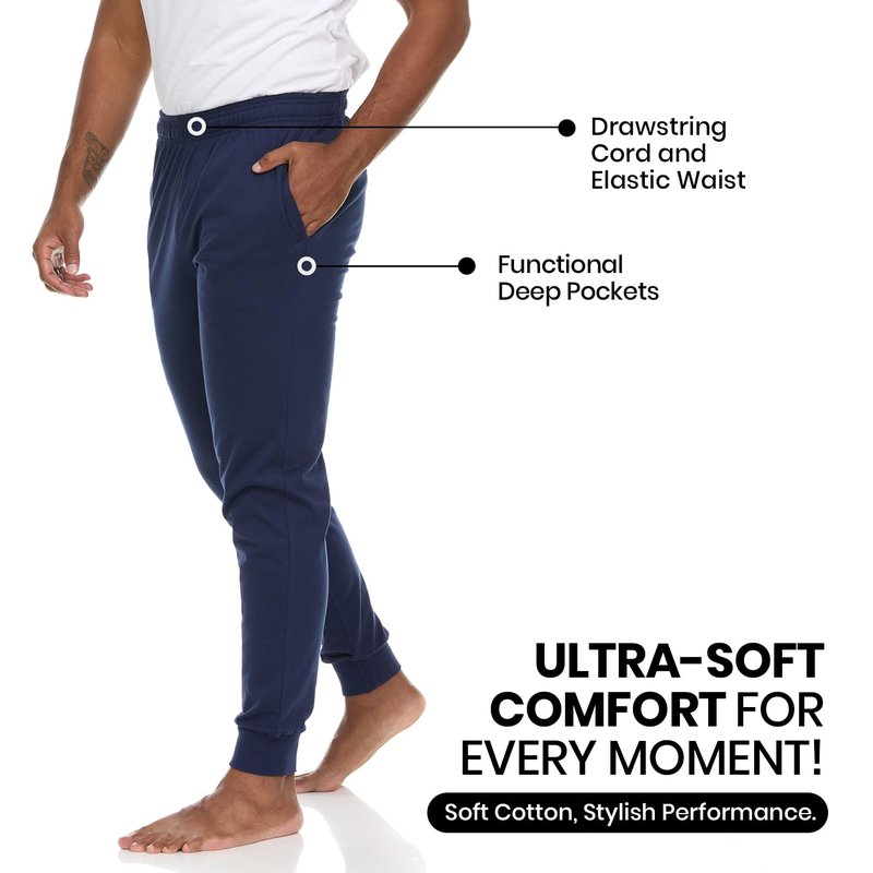 Essential Elements 3 Pack: Men's 100% Cotton Jogger Active Lounge Sweatpants with Pockets