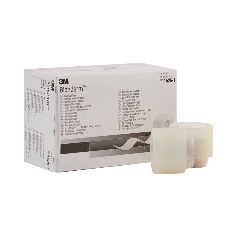 3M Blenderm Transparent, Hypoallergenic, Waterproof Plastic Medical Tape, 1" x 5 Yards, 12 Rolls, 1 Pack