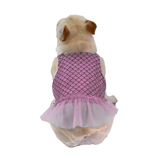 Xyeyo Dog Mermaid Dress Dog Costume Puppy Outfits Sparkly Skirt Tulle Party Halloween Princess Dress Spring Dog Clothes for Small Medium Puppy Bulldog Yorkie (Pink-Medium)