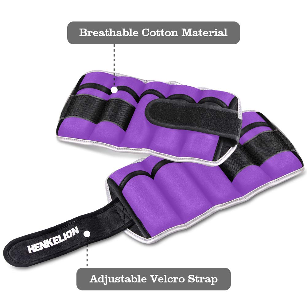 Henkelion 1 Pair 6 Lbs Adjustable Ankle Weights For Women Men Kids, Strength Training Wrist And Ankle Weights Set For Gym, Fitness Workout, Running, Lifting Exercise Leg Weights - each 3 Lbs Purple