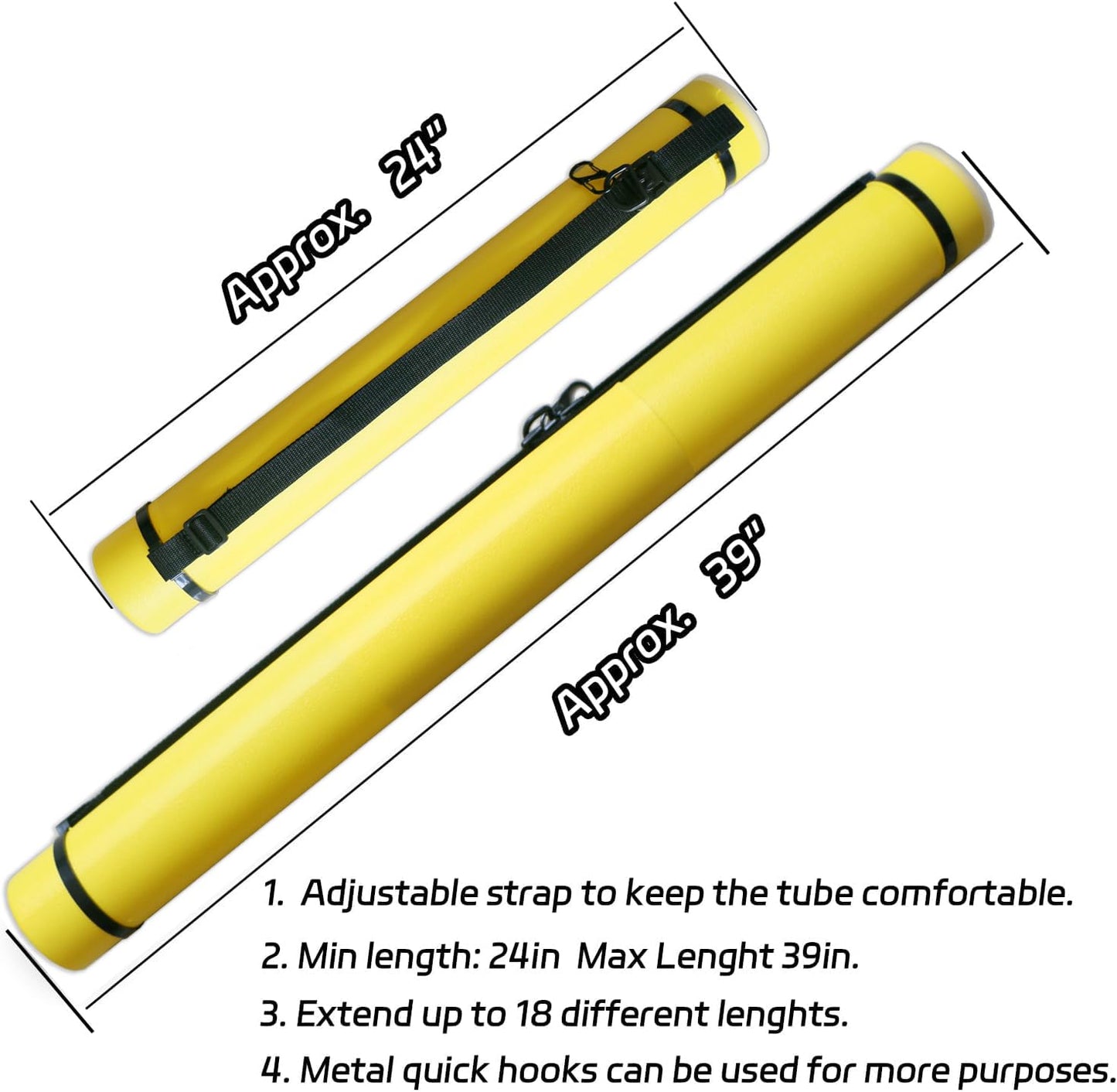 BOWSOUL Arrow Tube Case Adjustable and Extendable Archery Arrow Holder Archery Quivers for Hunting, Target Shooting-Protective EVA Foam Arrow Insert Included (Yellow Tube with Insert)