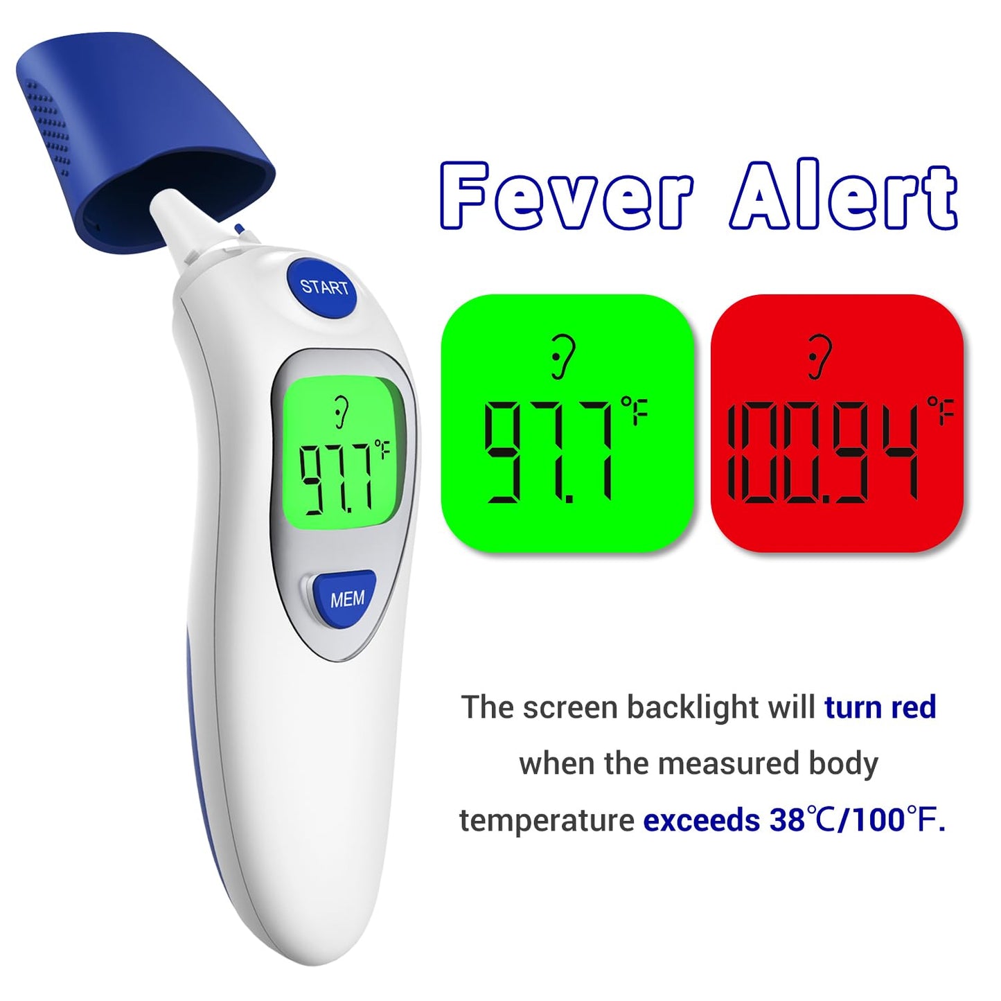 Dr.meter Ear Thermometer for Kids, Adults and Babies, 3-in-1 Ear Forehead and Touchless Infant Thermometer 20 Memory Recall Bi-Color LCD Display Fever Alarm Fast Results Easy to Use
