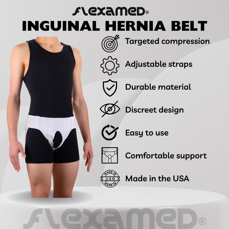 FlexaMed Double Inguinal Groin Hernia Truss with Removable Compression Pads - White Medium