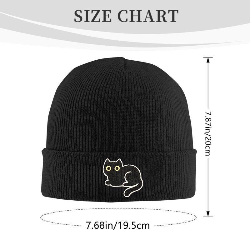 FUNCOOLCY Black Cat Embroidery Beanie Hat,Winter Warm Knit Cuffed Skull Cap for Men Women
