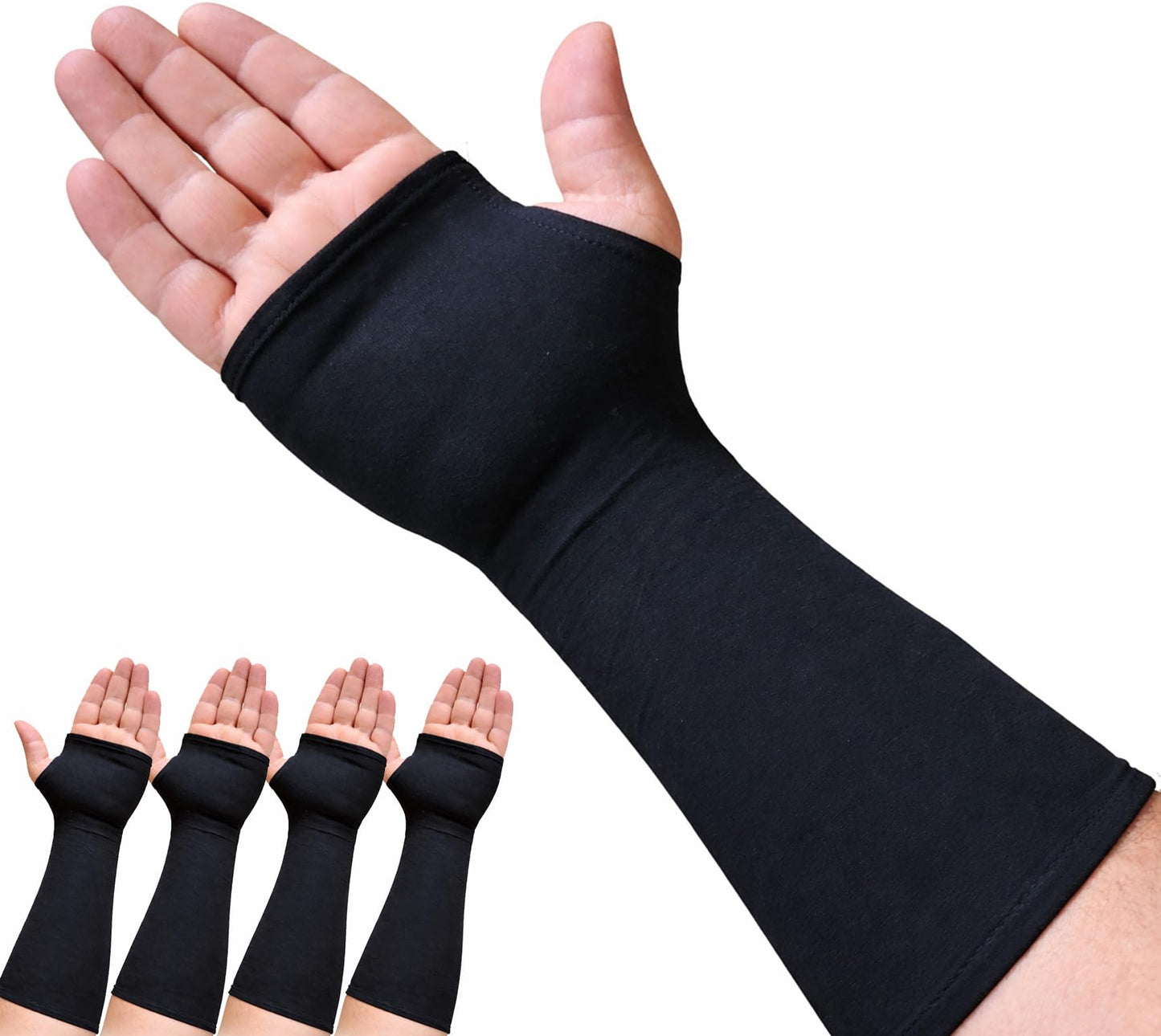 valueify 4-Pack Hand Therapy Liner, Wrist & Forearm Support Under Splints, Braces and Compression Gloves. (Long Large)