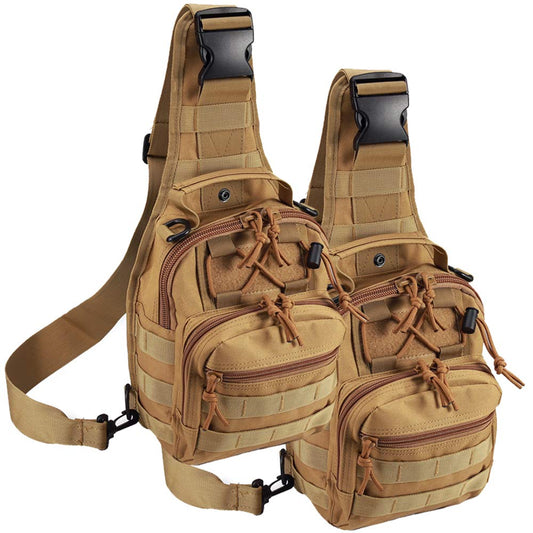 Tactical Shoulder Bag,1000D Outdoor Military Molle Sling Backpack Sport Chest Pack Daypack Bags for Camping, Hiking, Trekking, Rover Sling (2 Pack Tan)