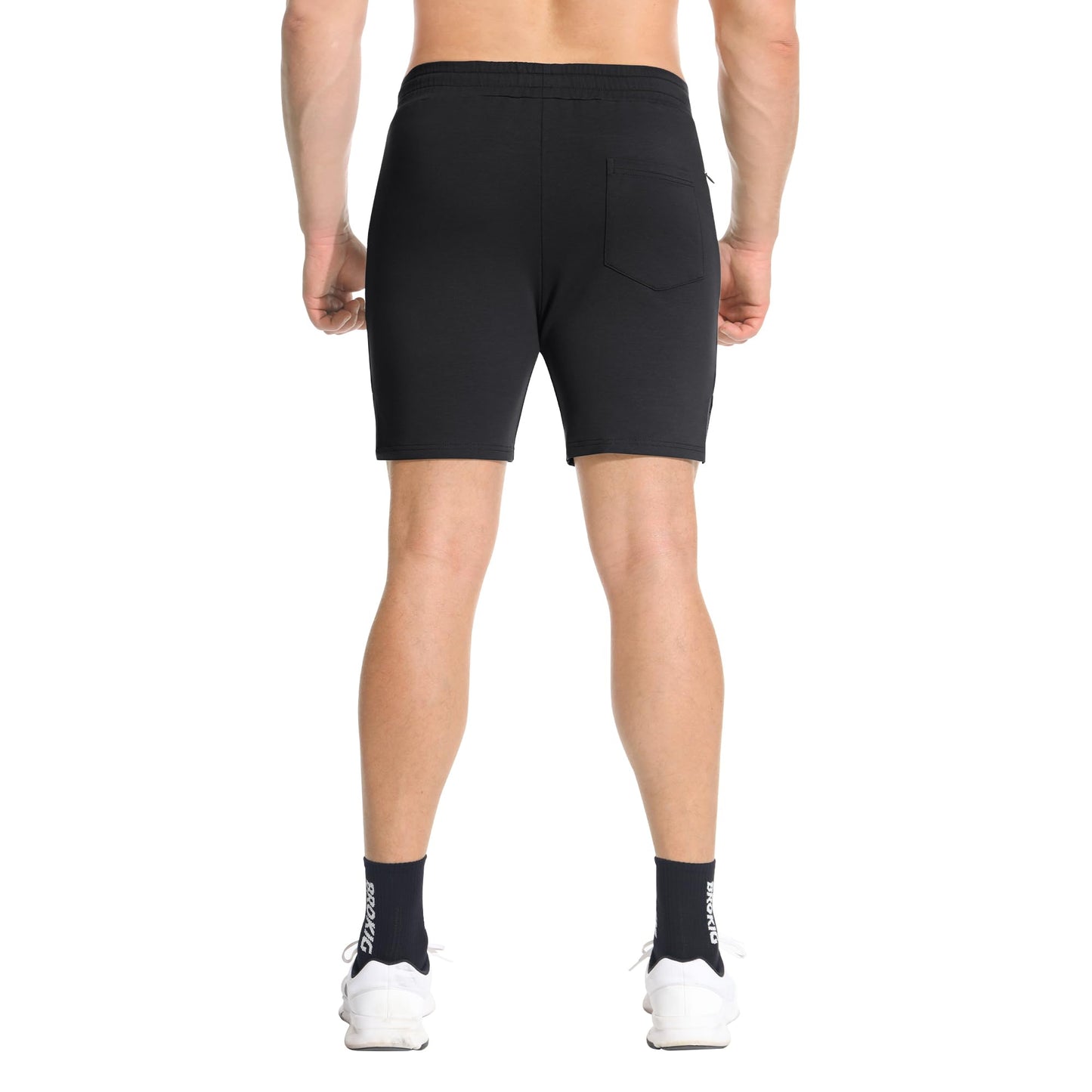 BROKIG Men's Airstretch Gym Shorts,5 Inch Slim Fit Running Exercise Athletic Workout Shorts for Men with Zipper Pockets(Black+Oliver Grey,Small)