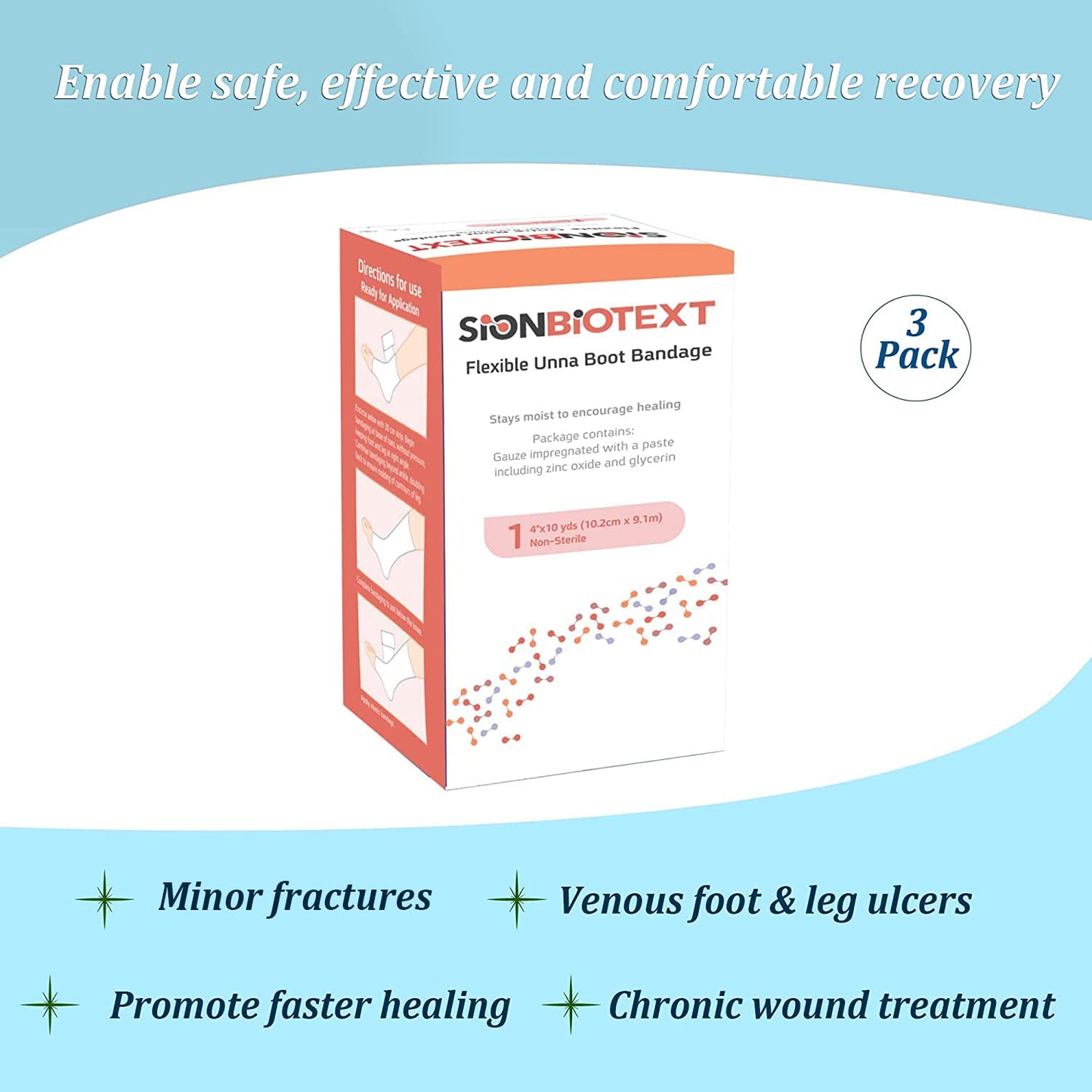 Sion Biotext Unna Boot Zinc Flexible Compression Bandage Maintain Moist Healing Environment Medical Dressing Wrap Gauze EMS First Aid Supplies 4 Inches X 30 Foot Roll