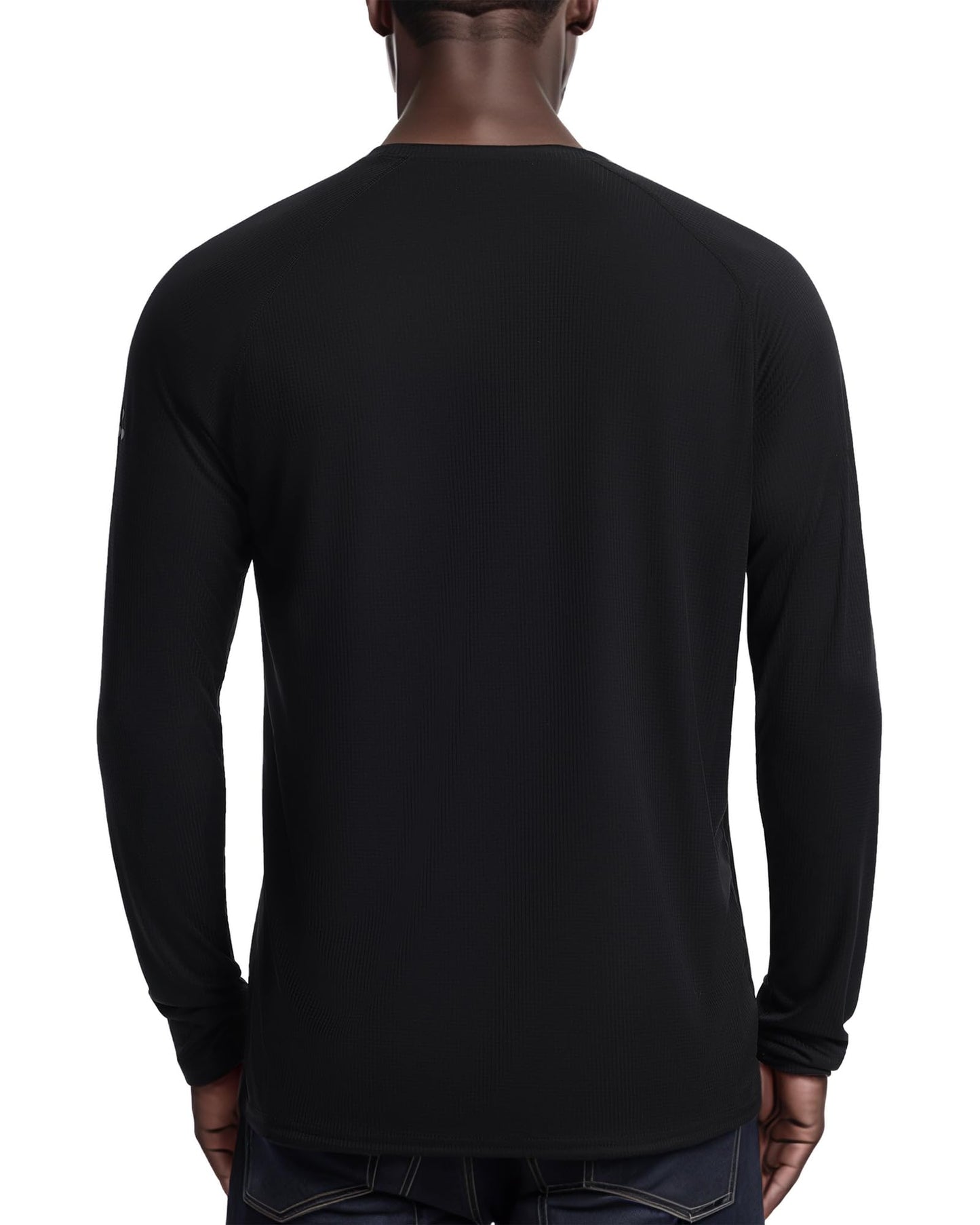 Roadbox Mens UPF 50+ Long Sleeve Swim Rash Guard, UV Sun Protection SPF Shirts for Outdoor Fishing Hiking Running Classic Black