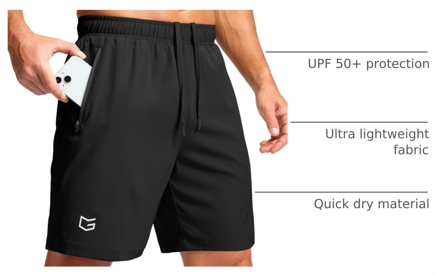 G Gradual Men's Athletic Running Shorts with Zipper Pockets Quick Dry 7"/ 5"/ 9" Workout Gym Shorts for Basketball Hiking(Black,9XL)
