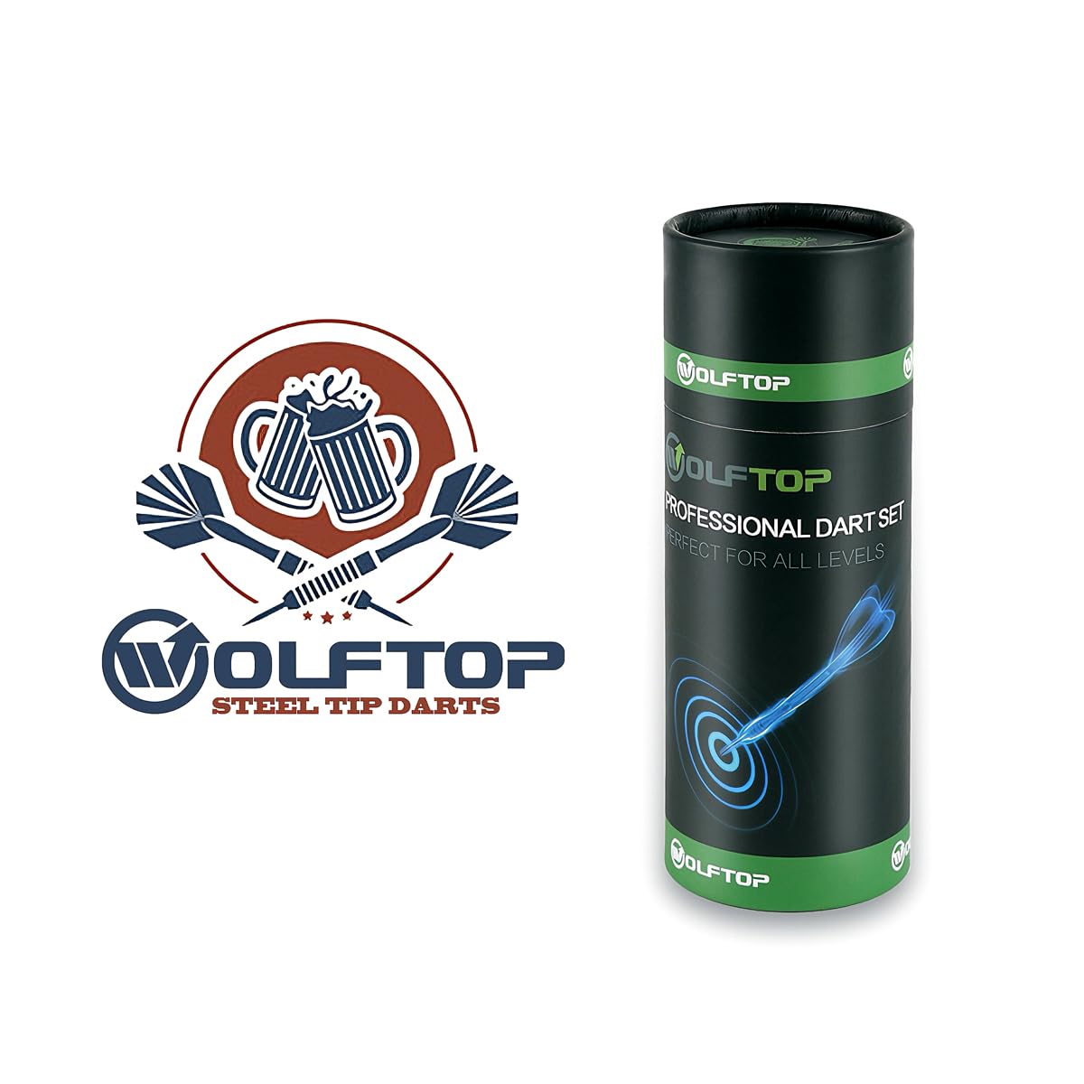 Wolftop 15 Pack Steel Tip Darts 18 Grams, Professional Darts Metal Tip Set with Aluminum Shafts, Standard Flights, Rubber O'Rings and Extra Dart Sharpener