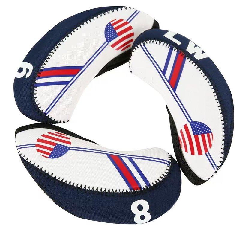DBYAN Golf Iron Head Covers Set White & Blue US Flag Neoprene Golf Club Head Cover Wedge Iron Protector Case Headcover Fit All Brands Titleist, Callaway, Ping, Taylormade, Cobra Etc.