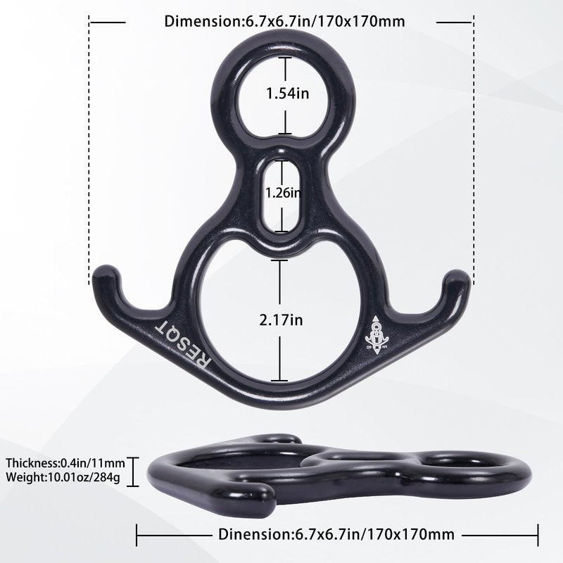 40KN Rescue Figure 8 Descender, Large Bent-Ear Belaying and Rappelling Gear Belay Device for Rock Climbing Peak Rescue 7075 Aluminum Alloy