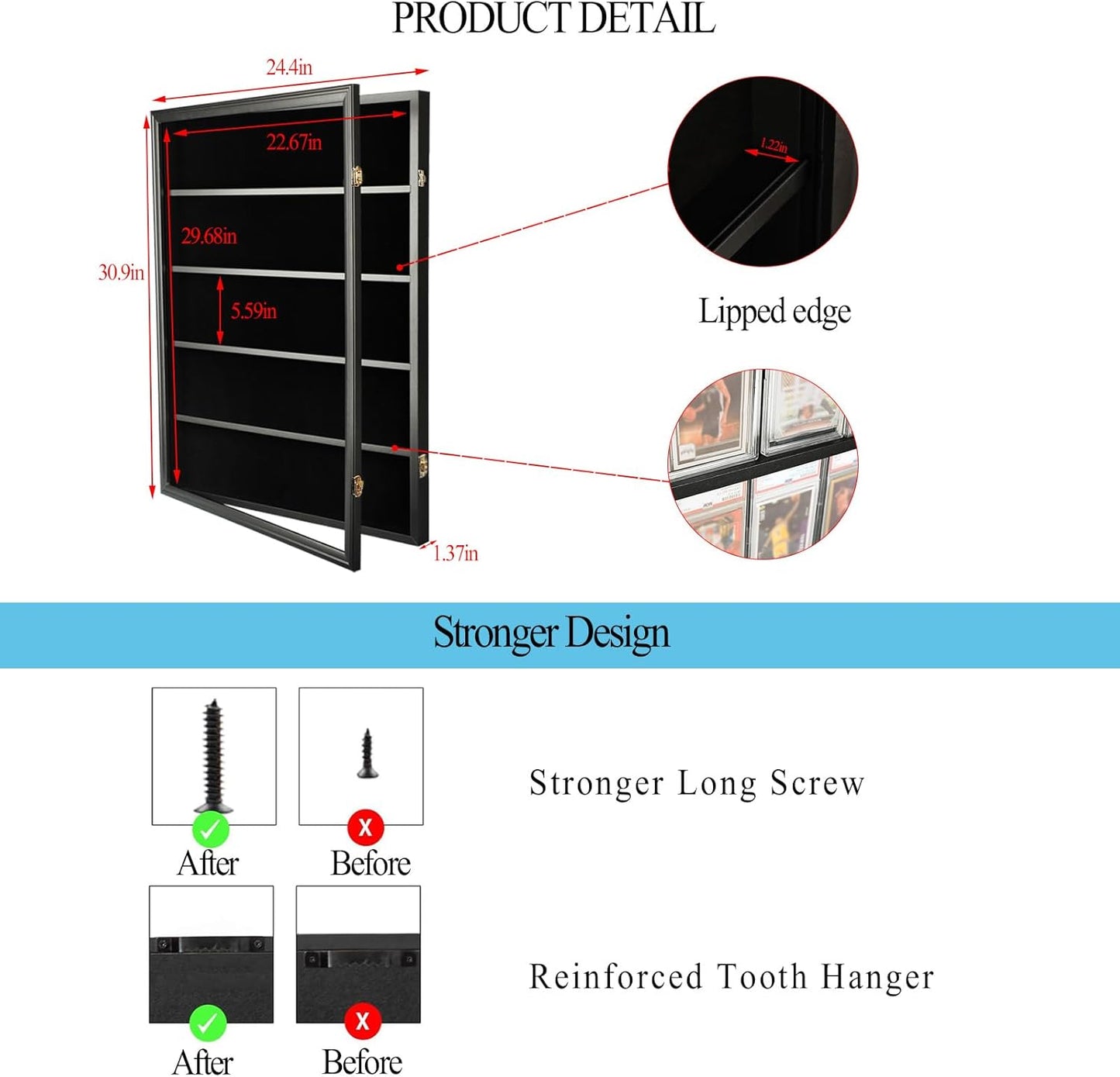 Sports Card Display Case - Lockable UV Protection Frame for 35 Baseball, Hockey, Football & Basketball Cards | Black