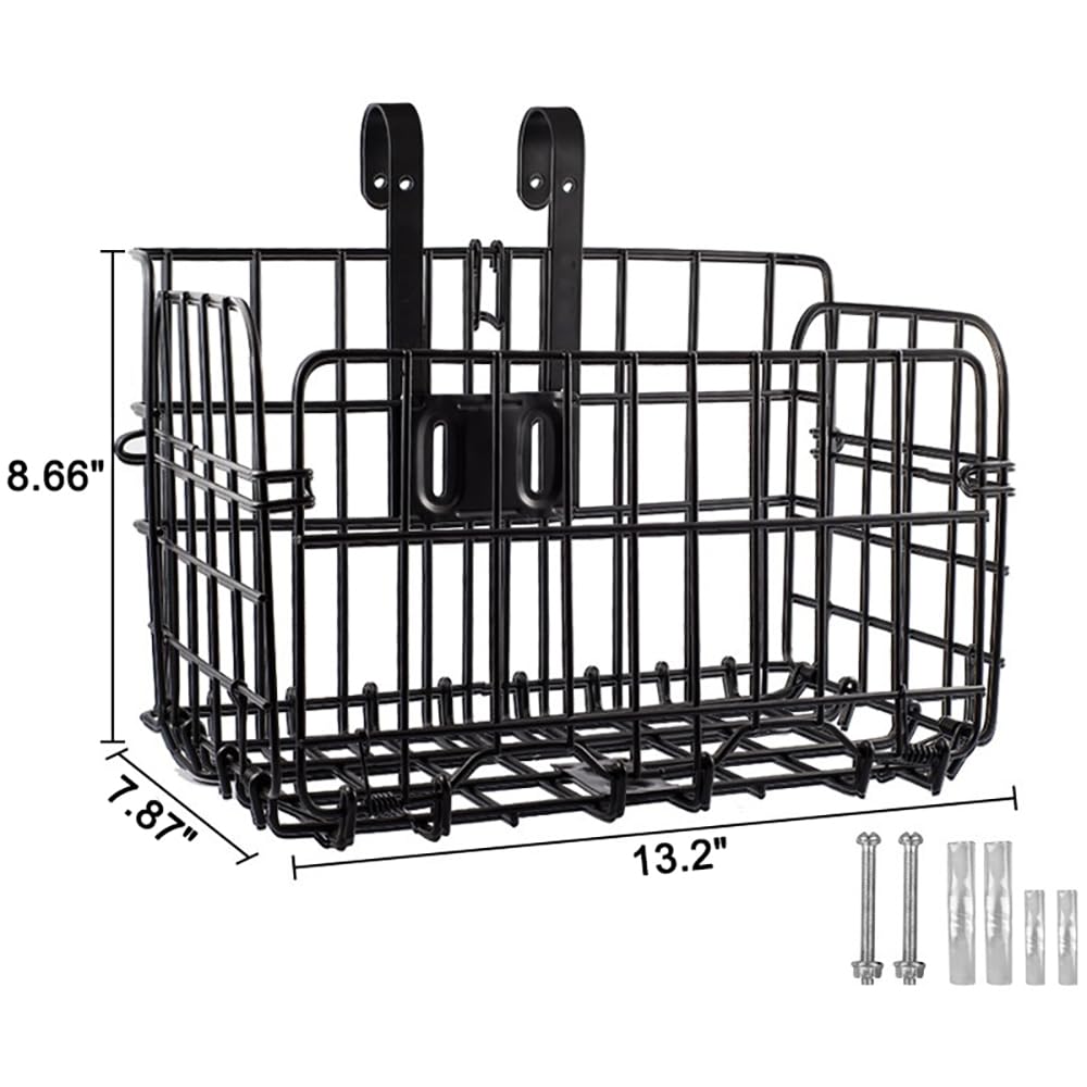 Takelablaze Bike Basket Front/Rear Folding Bike Front Basket Bicycle Wire Basket with Handles Quick Release Design Metal Bike Basket Easy Install to Front Handlebar or Rear Rack