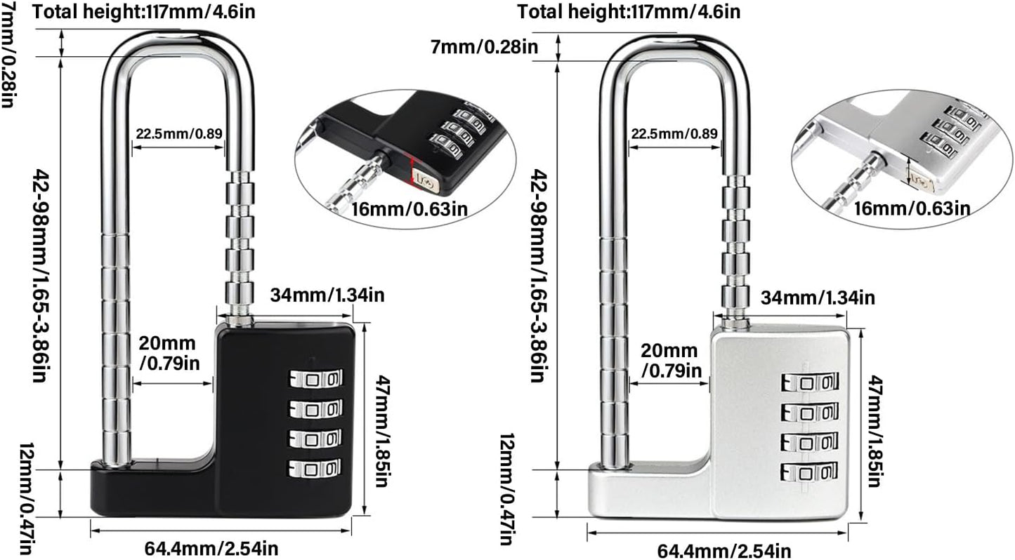 Adjustable Combination Lock - Long Shackles Security Padlock for Gym, School & Fence Use | Durable & Multifunctional