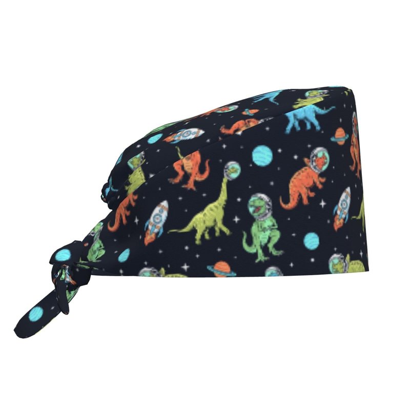 Dinosaur in Space Surgical Scrub Cap with Sweatband Adjustable Tie Back Working Cap for Men Women