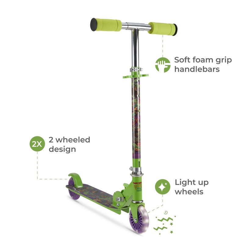 TMNT 2 Wheel Kick Scooter for Kids - Easy & Portable Fold-N-Carry Design, Ultra-Lightweight, Comfortable & Safe, Durable & Easy to Ride