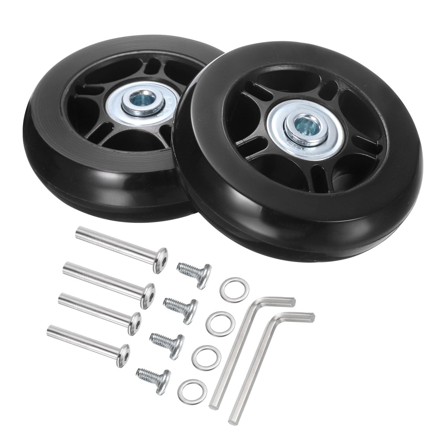 uxcell Luggage Wheels Replacement 70 x 19mm/2.8" x 0.8" Rubber Swivel Caster Bearing Wheels Repair Kits for Suitcase Inline Outdoor Skate, Black 1Set