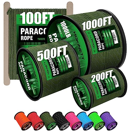 Reflective Paracord Rope 1000Ib - 50ft 4mm 12 Strand para Cords Lanyard Utility Parachute Cord for Tent Camping Hiking Fishing Survival Tactical Clothesline DIY Projects ArmyGreen