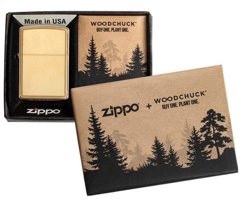 Zippo WOODCHUCK USA Birch Brushed Brass Pocket Lighter, Multi (49082), One Size