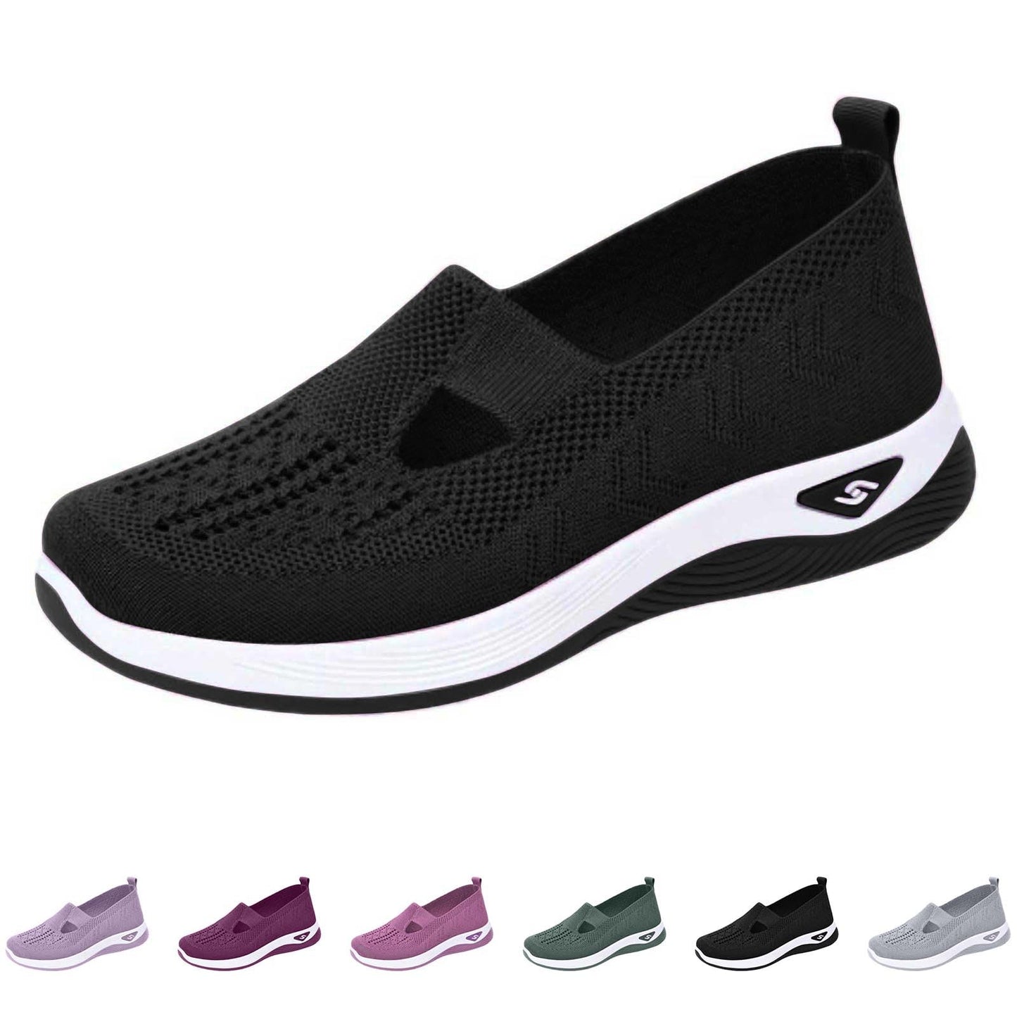 Generic Sneakers Women's Slip on Sneakers Shoes Woven Orthopedic Breathable Soft Shoes Walking Diabetic Foam Shoes Hands Free Slip in V-667 Black 6.5