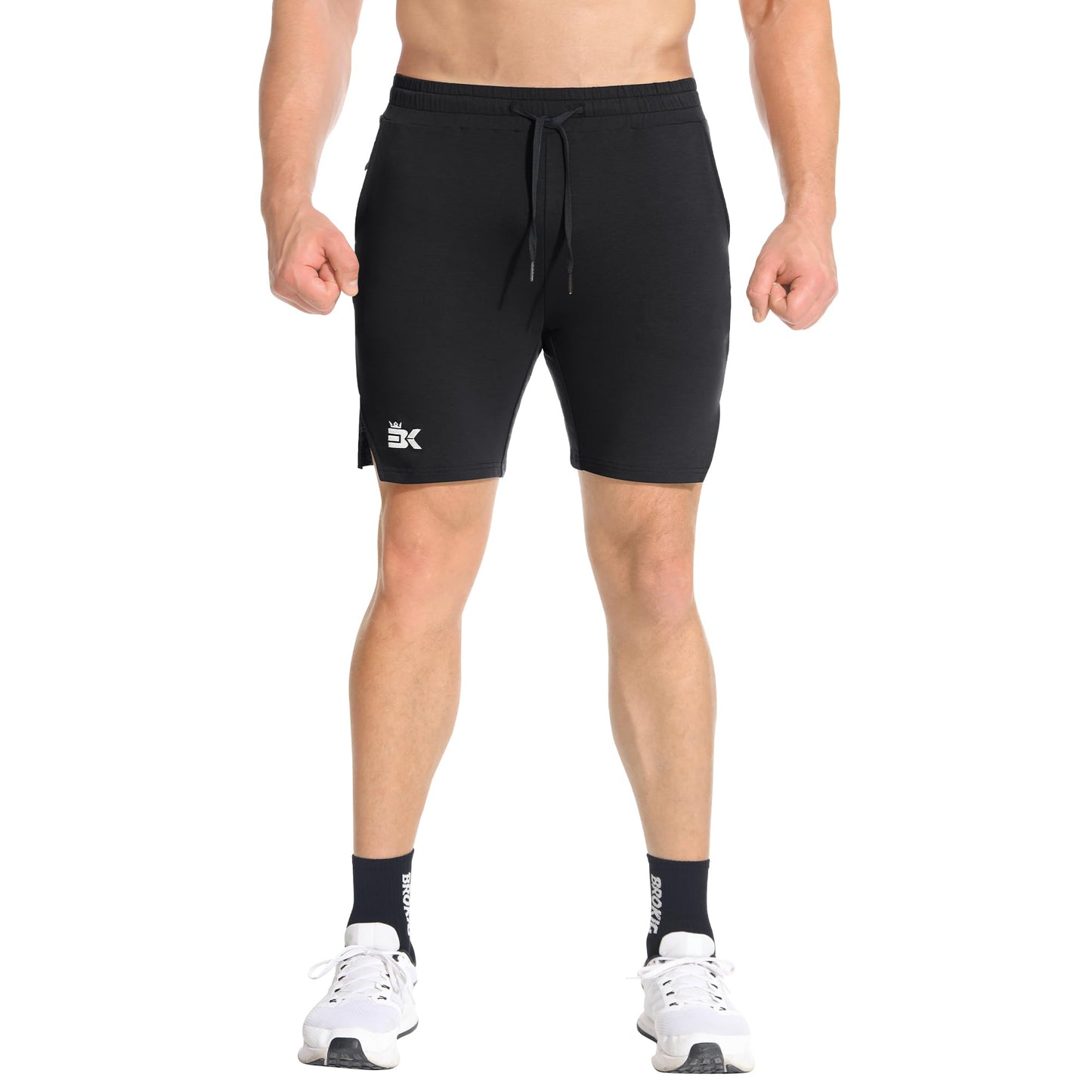 BROKIG Men's Airstretch Gym Shorts,5 Inch Slim Fit Running Exercise Athletic Workout Shorts for Men with Zipper Pockets(Black,Small)