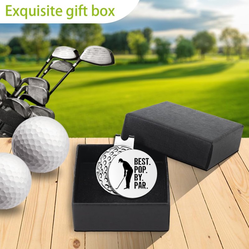 Pishovi Best Pop by Par Funny Golf Ball Markers, Magnetic Golf Ball Markers with Hat Clip, Men Golf Accessories Gifts, Thanking You Birthday Retirement Golf Gifts for Dad, Husband, Grandpa, Golf Lover