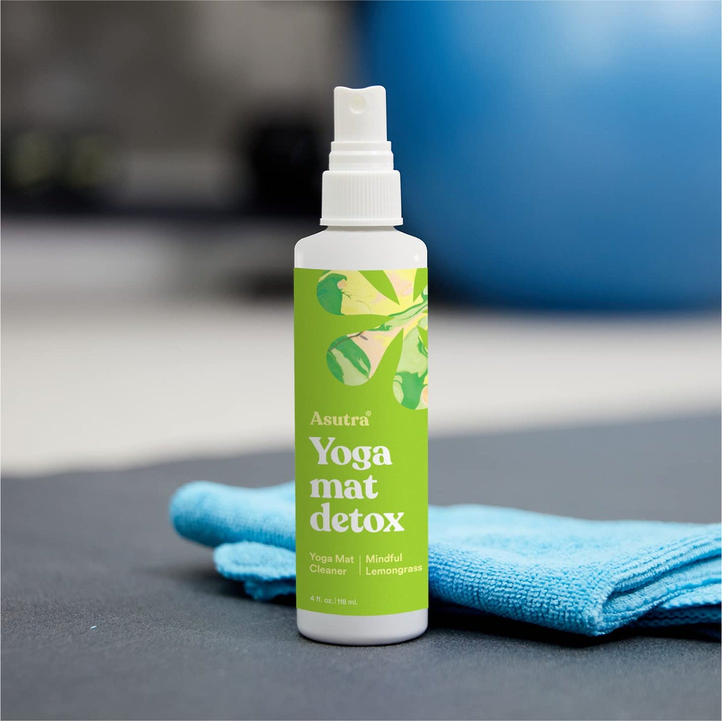 ASUTRA Yoga Mat Cleaner Spray (Mindful Lemongrass), 4 fl oz - No Slippery Residue, Organic Essential Oils Deep-Cleansing for Fitness Gear & Gym Equipment, Microfiber Towel Included