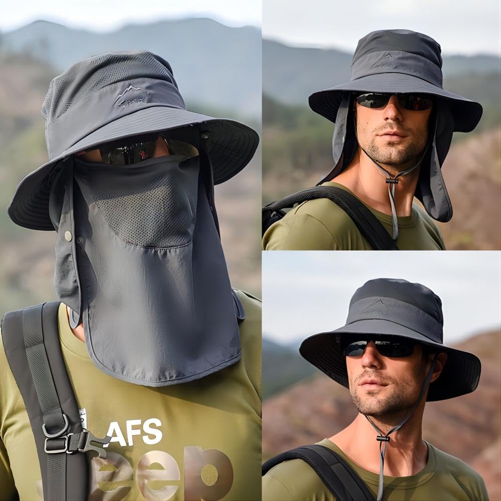 ZOORON Sun Hats for Men Women UPF 50+ Bucket Hat UV Protection Boonie Hat for Fishing Hiking Garden Safari Beach with Face Cover & Neck Flap