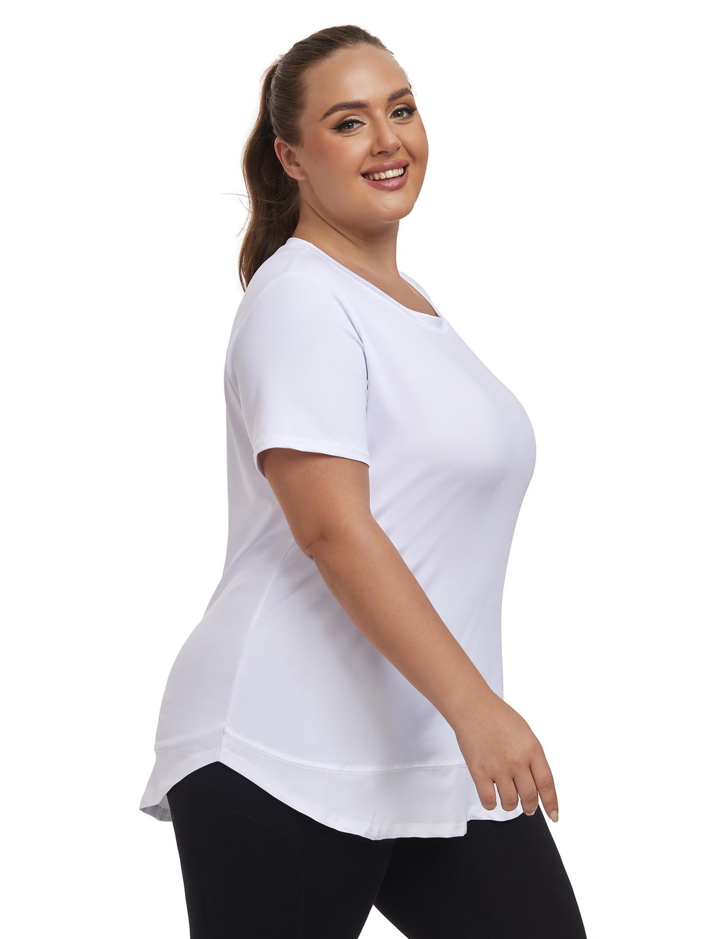 Abrooical Plus Size Women's Fitness Short Sleeve Top Crew Neck Loose Sportswear Sports Fitness Yoga Clothing White X-Large