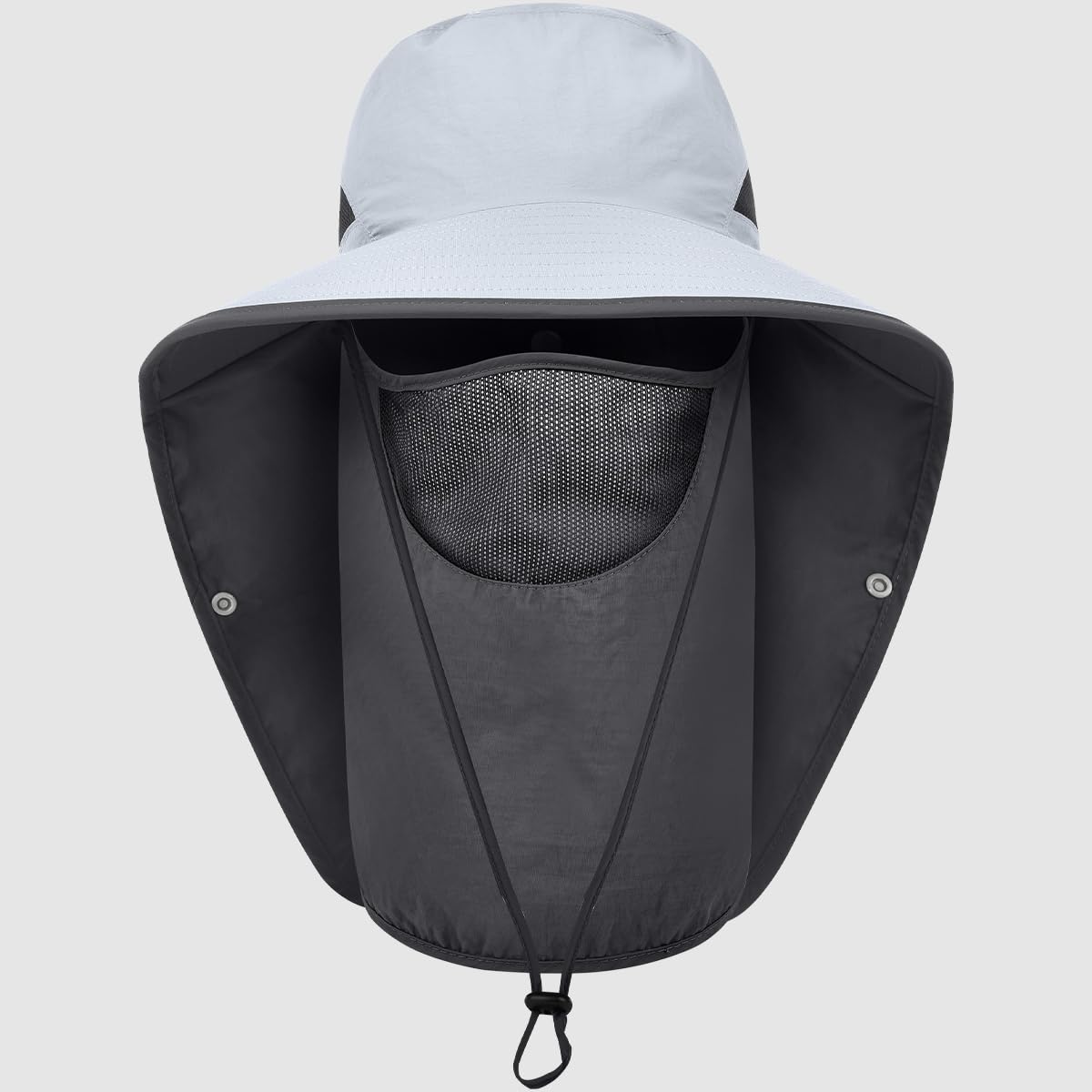 Womens Sun Hat Wide Brim UPF50+ Outdoor Sun Protection Ladies Fishing Hat with Neck Flap Detachable Face Cover (US, Alpha, One Size, Light Grey)