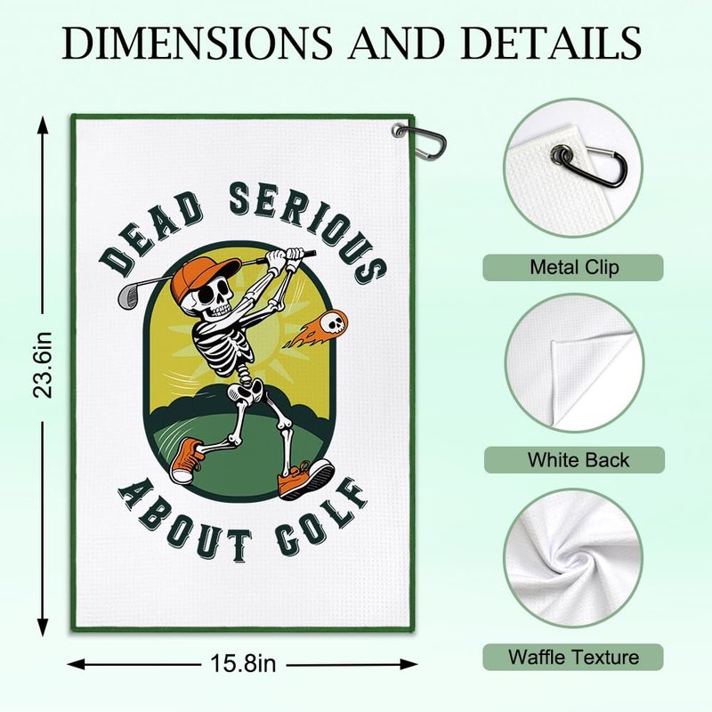 DYJYBMY Dead Serious About Golf Printed Golf Towel with Clip, Funny Skeleton Towel for Men Women, Humorous Funny Gifts for Golfer Golfing Lover, Birthday Golfing Gifts for Family Friend Coworker