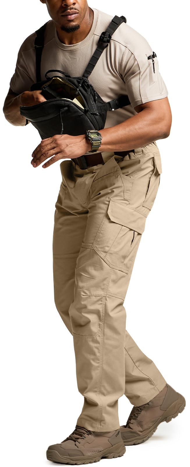CQR Men's Tactical Pants, Water Resistant Ripstop Cargo Pants, Lightweight EDC Work Hiking Pants, Outdoor Apparel, Raider Khaki, 30W x 32L