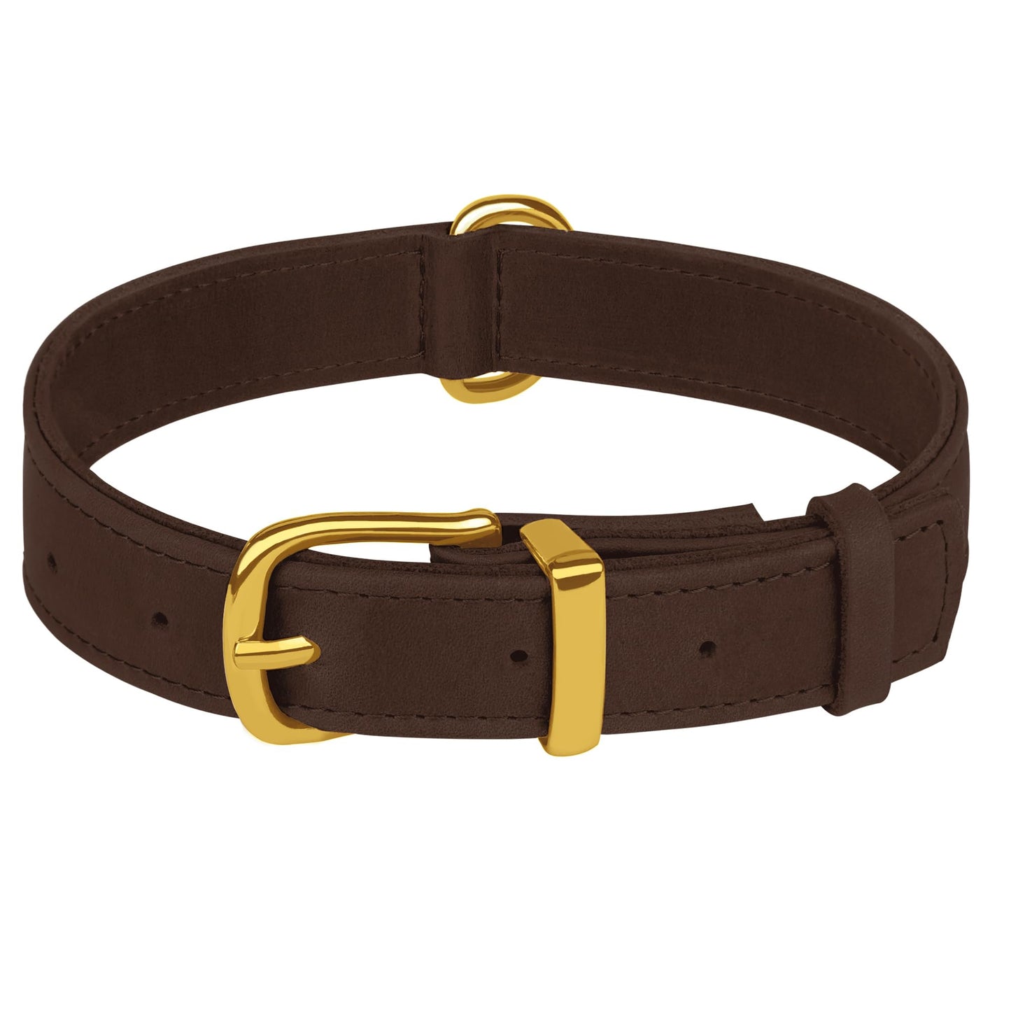 Leather Dog Collar - Heavy Duty Adjustable Soft Padded Pet Collars for Small Medium Large Dogs Breed - Black Green Brown Pink Red Blue (Brown, M, 12"-15" Neck Fit)