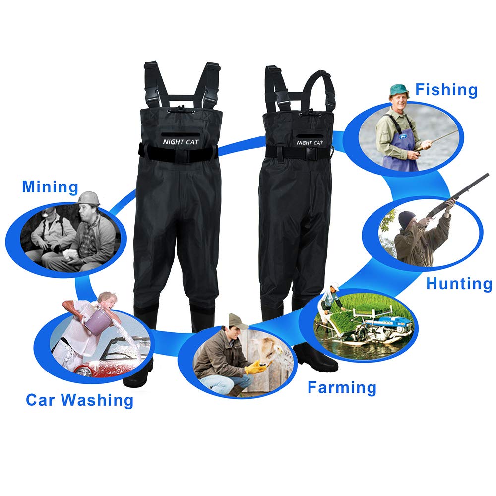 Night Cat Fishing Wader for Men Women Waterproof Hunting Chest Wader with Boots Belt Breathable Lightweight Black Size 10