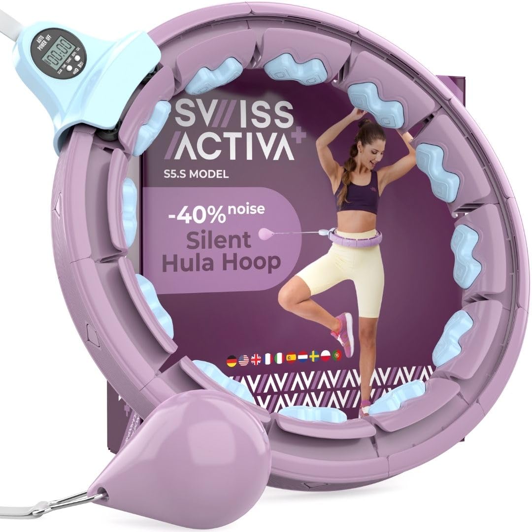 Swiss Activa+ S5.S Silent Weight Loss Hula Hoop with Counter + Extension Set -Waist Size 22-49in - Infinity Smart Weighted Hula Hoop for Women