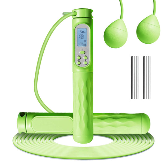 GOOGIC Cordless Jump Rope with Counter, Weighted Jump ropes with HD Screen for Exercise Fitness, Wireless Skipping Rope for Men Women Kids for Indoor/Outdoor, All Green