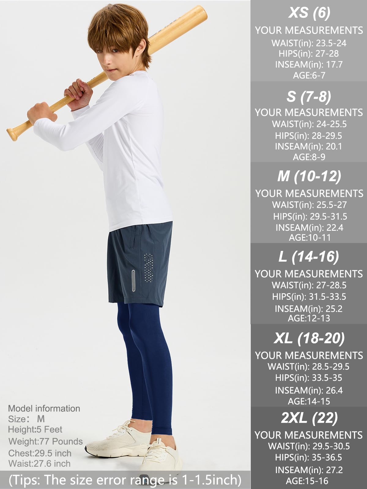 DEVOROPA Boys Leggings Quick Dry Youth Compression Pants Sports Tights Basketball Base Layer White XS