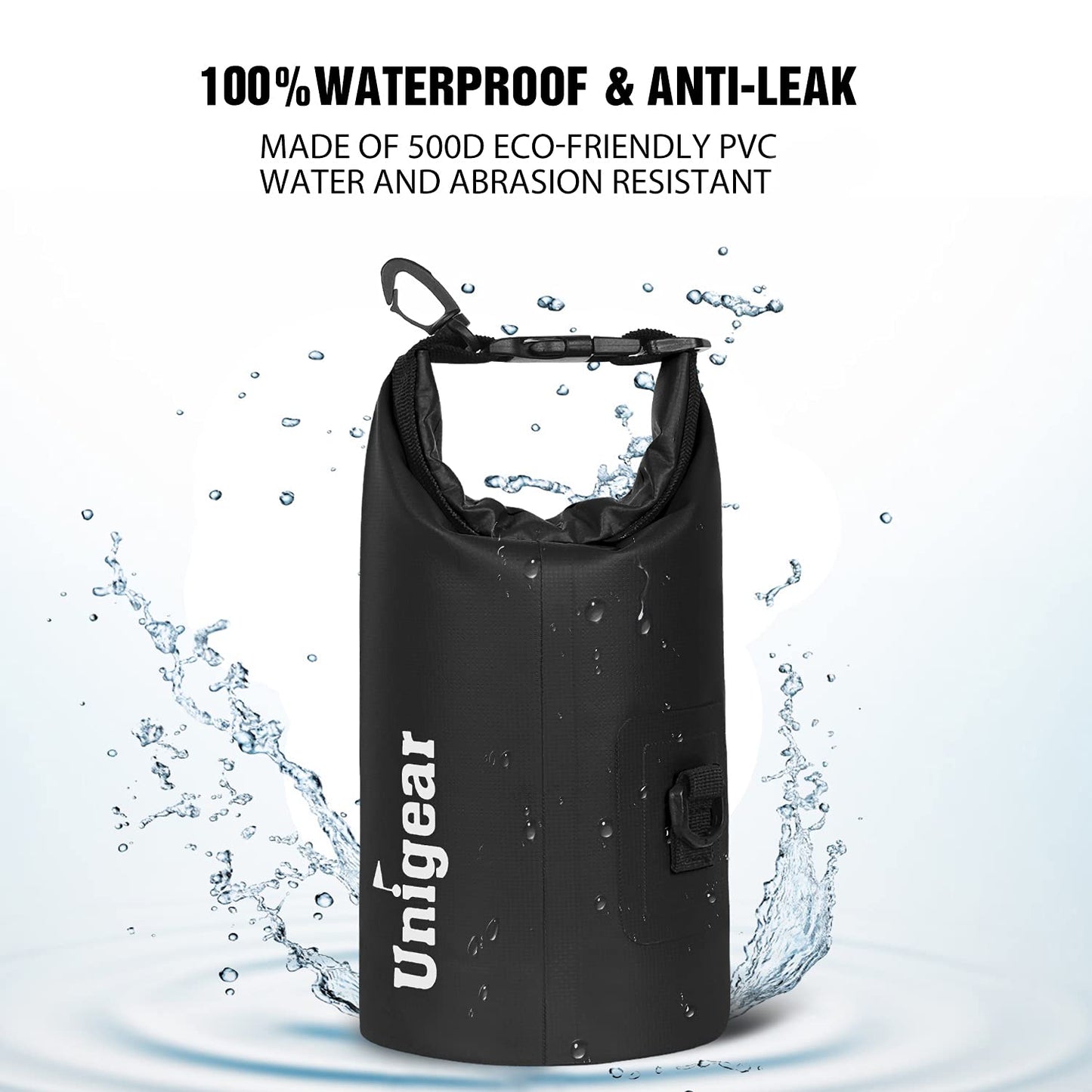 Unigear Dry Bag Waterproof, Floating and Lightweight Bags for Kayaking, Boating, Fishing, Swimming and Camping with Waterproof Phone Case (Black, 30L)