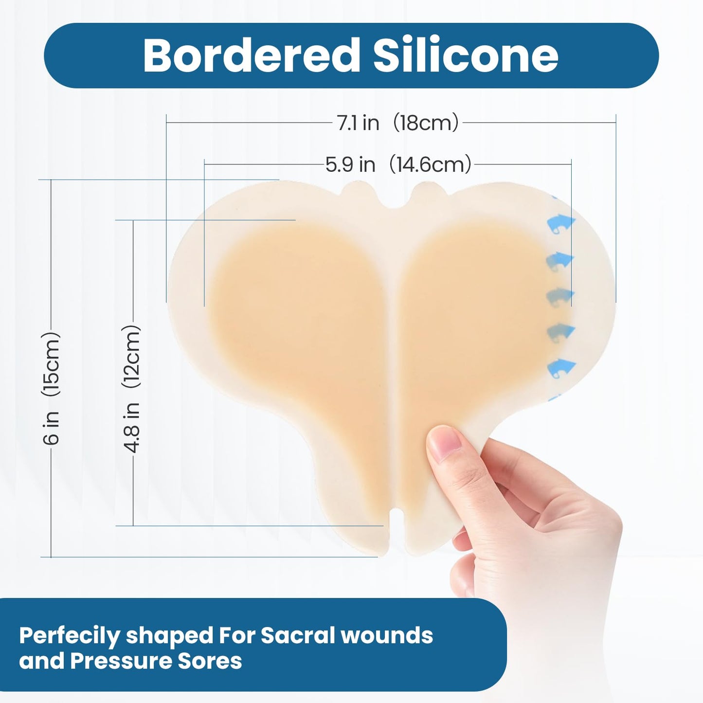 Kimihome Hydrocolloid Sacral Dressing 5cm x 18cm, Self-Adhesive Border Pad, Waterproof & Absorbent for Pressure Ulcer Care, 8 Pack