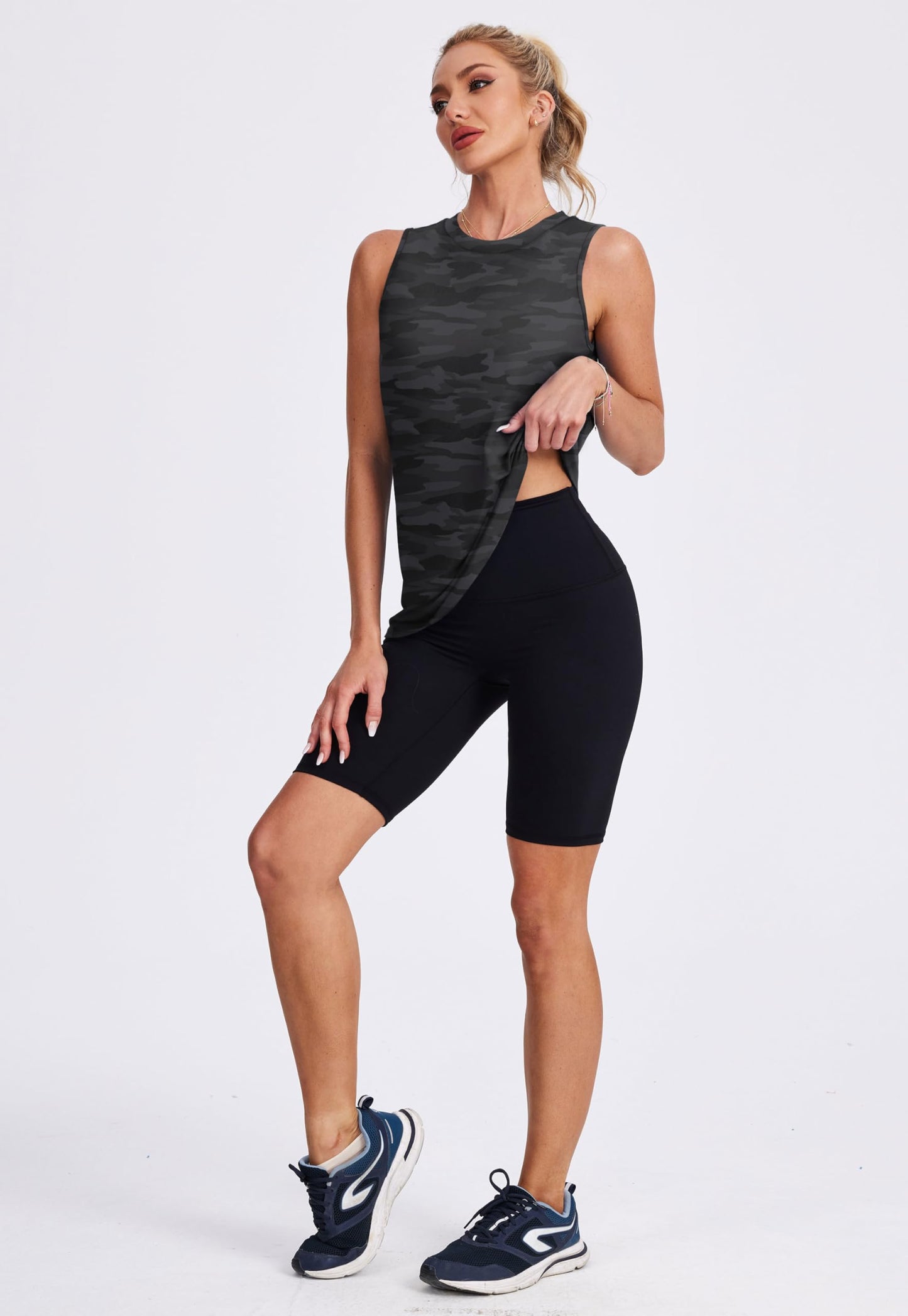 Women's Workout Tank Tops Racerback Athletic Yoga Tops Loose Fit Sleeveless Running Gym Sports Shirts for Women Black White M