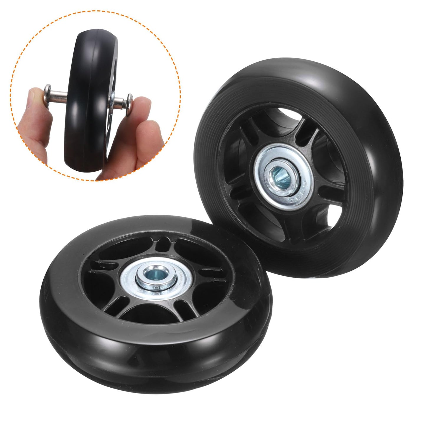 uxcell Luggage Wheels Replacement 70 x 19mm/2.8" x 0.8" Rubber Swivel Caster Bearing Wheels Repair Kits for Suitcase Inline Outdoor Skate, Black 1Set