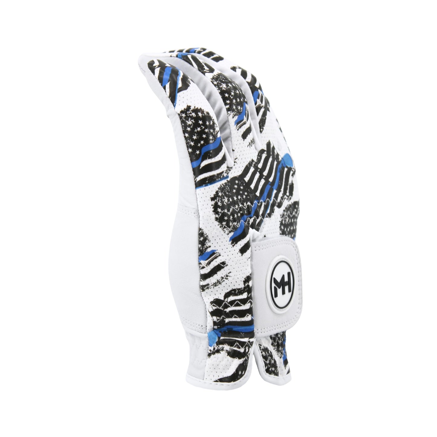 MULLIGAN HOOLIGAN® Men's Golf Glove | Premium Cabretta Leather & Mesh, Breathable Moisture-Wicking Comfort, Unique Standout Design for Men & Women (USA Blue Line, Large, Worn On Left Hand)