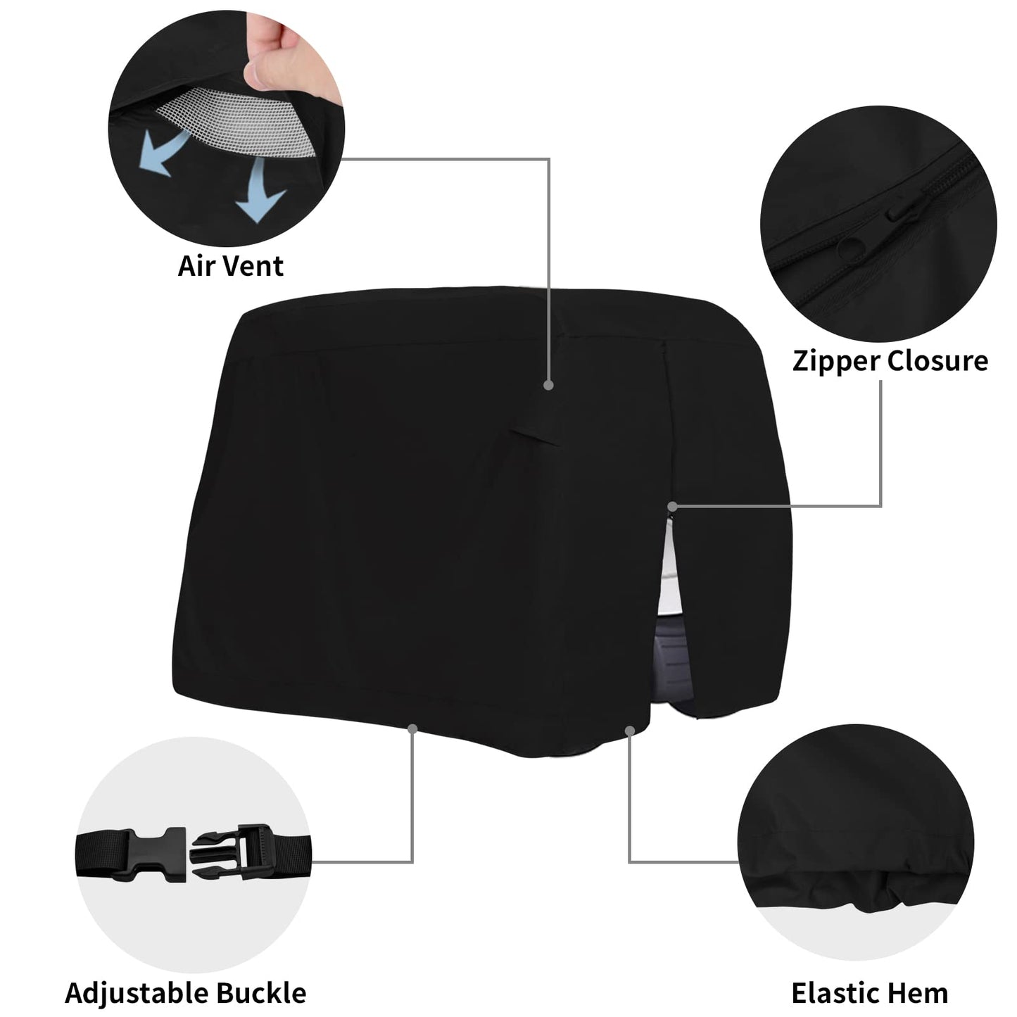 Easy-Going Golf Cart Cover Fit for Most Brand 2 Passenger Golf Cart Golf Cart, Waterproof Golf Cart Cover with Zipper Closure (95" L x 48" W x 66" H, Black)