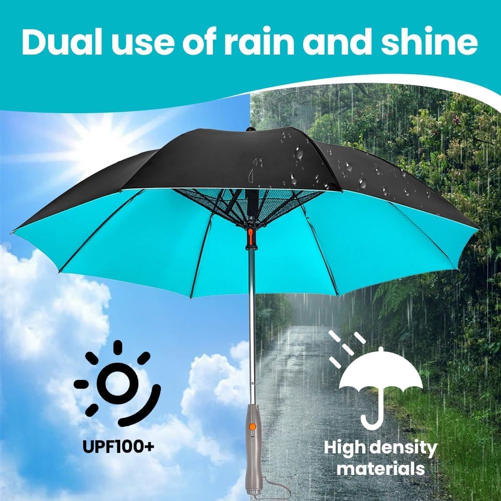 Uv Blocking Umbrella With Fan, 2024 New 3 In 1 Umbrella With Fan And Mist Spray, Sun Umbrella Protection, Usb Rechargeable Sun Umbrella, Cooling Umbrella With Fan, For Fishing, Golfing, Patio, Sand, Travel (Blue)